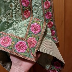 Gorgeous pistachio, gold, pink rose dupatta